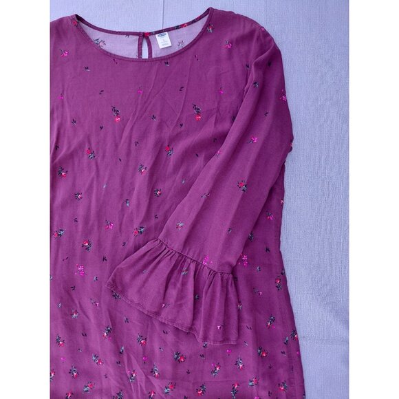 Old Navy Long Sleeve Woven Shift Dress Large Tall Red Floral Flared Sleeve Boho - Picture 6 of 13